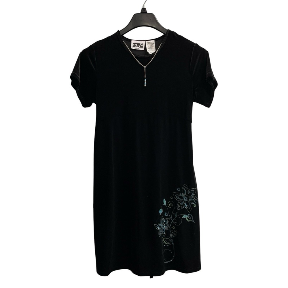 Vintage Speechless Dress‎ Women 16.5 Black Velvet Floral Embroidered Whimsigoth